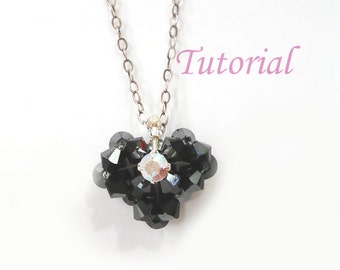 Beads Beading Tutorial - Beaded Jewel Heart Pendant Pattern,  crystal heart,bead heart tutorial,heart-shaped pendant,beaded pendant