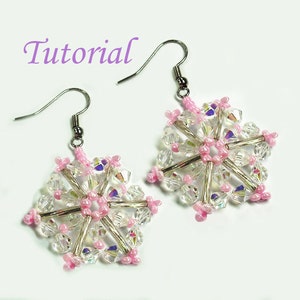 Beading Tutorial Beaded Pink Christmas Snowflake Earrings Pattern image 1