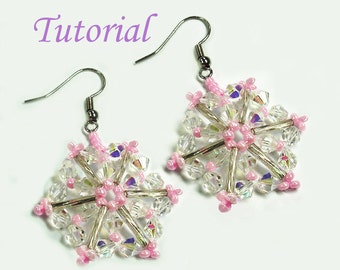 Beading Tutorial - Beaded Pink Christmas Snowflake Earrings Pattern