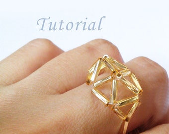 Geometric Ring Pattern Tutorial Bugle Beads Weaving Beaded Gift For Her Stick Beads Golden Beads Easy Simple