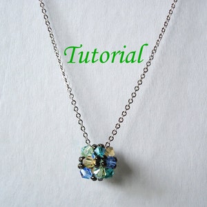 Beading Pendant Pattern Tutorial Beaded Floret Ball Pendant Instructions Blue Green Yellow Crystals Beads Beaded Handmade Pendant image 2