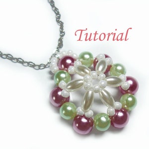 Beading Tutorial Beaded Snowflake Poinsettia Pendant Christmas Gift Xmas Beaded Ornament Handmade Jewelry for Christmas Snowflake Pendant image 1