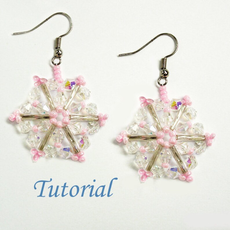 Beading Tutorial Beaded Pink Christmas Snowflake Earrings Pattern image 5