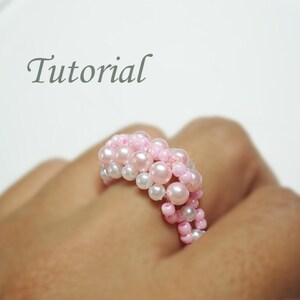 Beading Tutorial Beaded Pinky Curl Ring Pattern Beaded Ring Tutorial Pearl Ring With Seed Beads Pattern Simple Ring Tutorial Pattern image 3