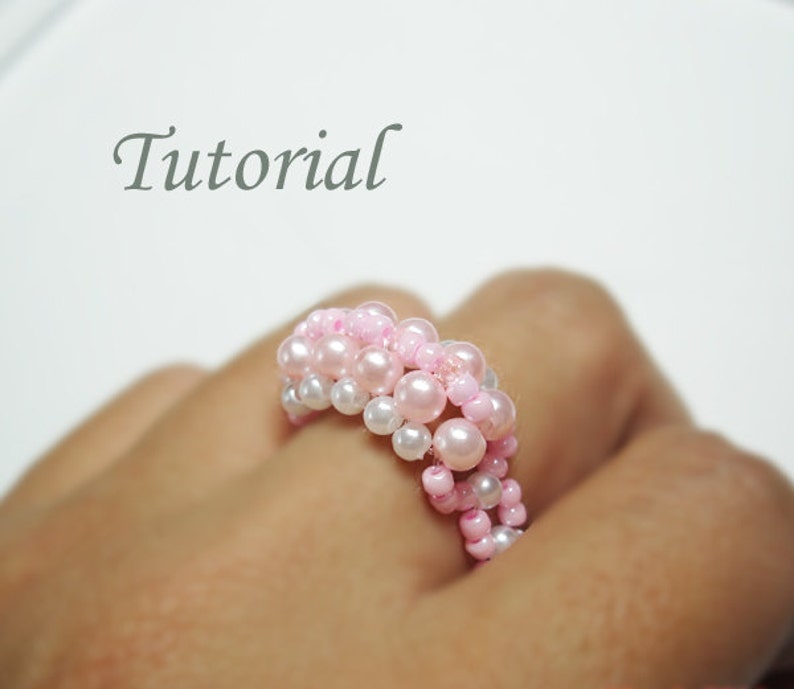 Beading Tutorial Beaded Pinky Curl Ring Pattern Beaded Ring Tutorial Pearl Ring With Seed Beads Pattern Simple Ring Tutorial Pattern image 3