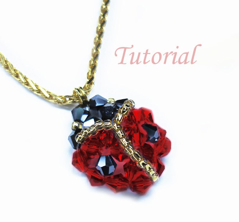 Beading Tutorial Beaded LadyBug Pendant Pattern Ladybird Tutorial Beaded Pendant Pattern Crystal Pendant Tutorial Pendant Instructions image 2