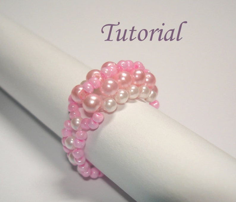 Beading Tutorial Beaded Pinky Curl Ring Pattern Beaded Ring Tutorial Pearl Ring With Seed Beads Pattern Simple Ring Tutorial Pattern image 2