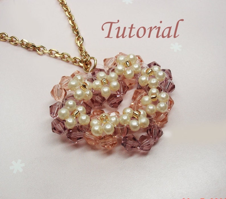 Beading Tutorial Beaded SweetHeart Garland Pendant How To Make Beaded Heart Pendant Pattern Flower Heart Love Beadweaving Pattern image 1