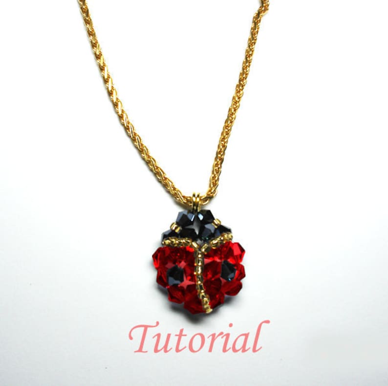 Beading Tutorial Beaded LadyBug Pendant Pattern Ladybird Tutorial Beaded Pendant Pattern Crystal Pendant Tutorial Pendant Instructions image 3