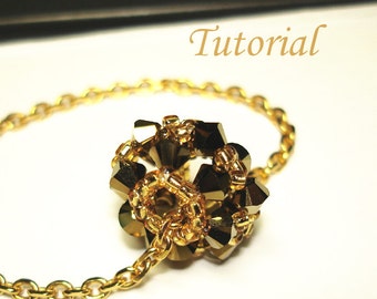 Beading Tutorial - Beaded Gold Reel Pendant Bead Beading Pattern Round Bead Making Instructions Flower Ball Bead DIY Beading