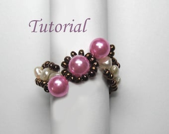 Beaded Ring Tutorial Beading Tutorial - Beaded Three-Pearl Diagonal Ring Pattern Pearl Ring Pattern
