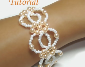 Beading Tutorial - Bead Interlocking Bracelet Pattern, Beaded Bracelet Tutorial, Pearl Bracelet Pattern, Beads Pattern Instructions