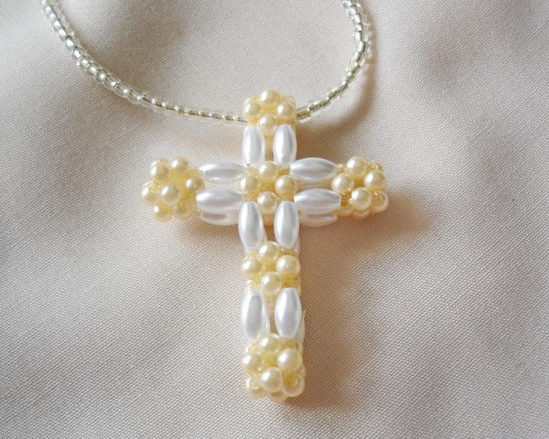 Beaded Cross Beading Tutorial Beaded Christian Cross Pendant Pattern Religious Pendant Beading Faith Amulet Christianity Charm image 2