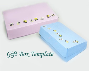 Printable Rectangular Jewelry Gift Box Template, Hinged Lid