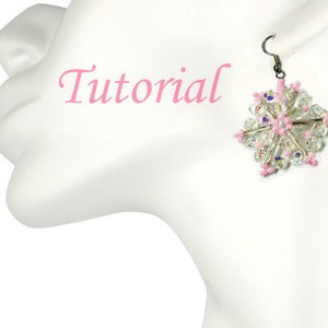 Beading Tutorial Beaded Pink Christmas Snowflake Earrings Pattern image 2