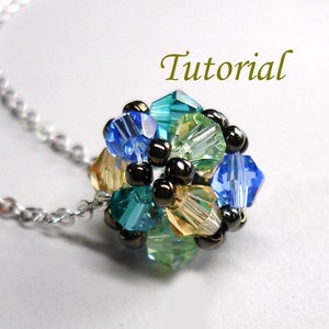 Beading Pendant Pattern Tutorial Beaded Floret Ball Pendant Instructions Blue Green Yellow Crystals Beads Beaded Handmade Pendant image 3