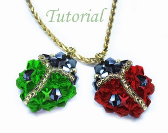 Beading Tutorial - Beaded LadyBug Pendant Pattern Ladybird Tutorial Beaded Pendant Pattern Crystal Pendant Tutorial Pendant Instructions