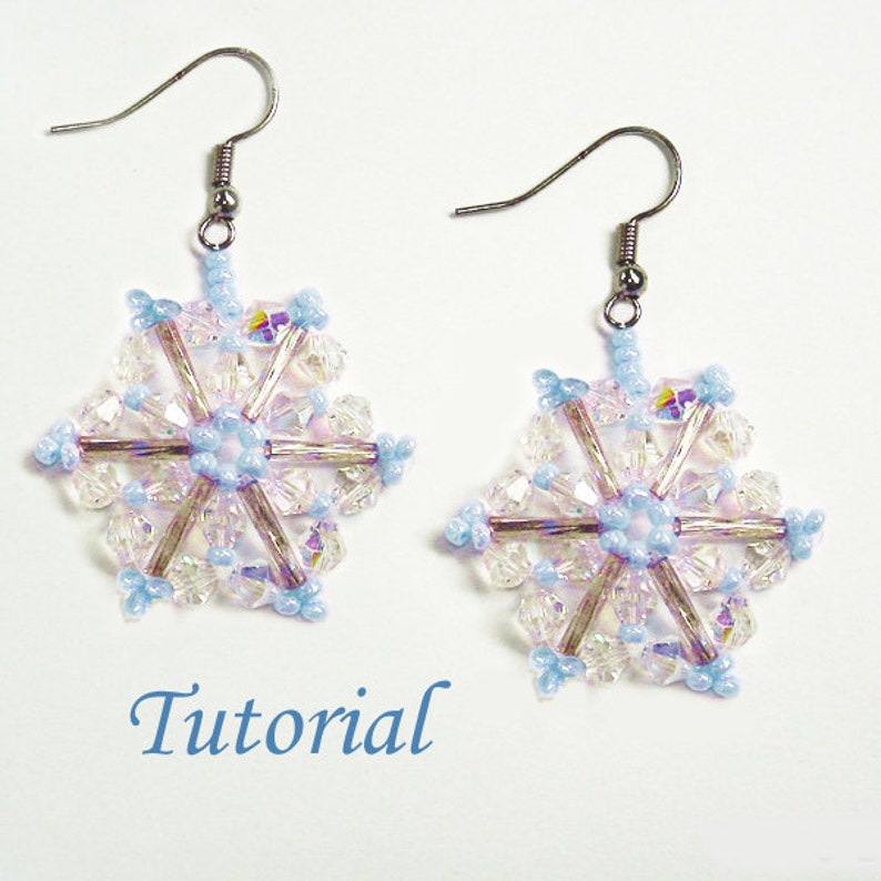 Beading Tutorial Beaded Pink Christmas Snowflake Earrings Pattern image 3