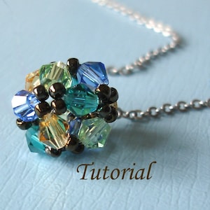 Beading Pendant Pattern Tutorial Beaded Floret Ball Pendant Instructions Blue Green Yellow Crystals Beads Beaded Handmade Pendant image 1