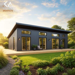 850平方フィートのキャビンプラン – 片流れ屋根付き2ベッドルーム片流れ住宅、18 x 48フィートのレイアウト+ポーチ、DWGプラン+ PDF建築プランの即時ダウンロード