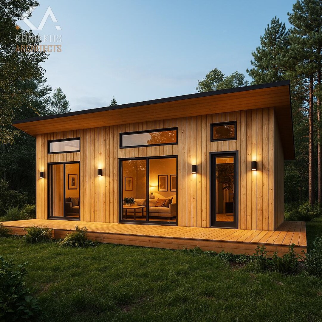Modern Lean to Cabin Plan – 600 Sq Ft 1 Bedroom, 18x38ft Shed Roof ...