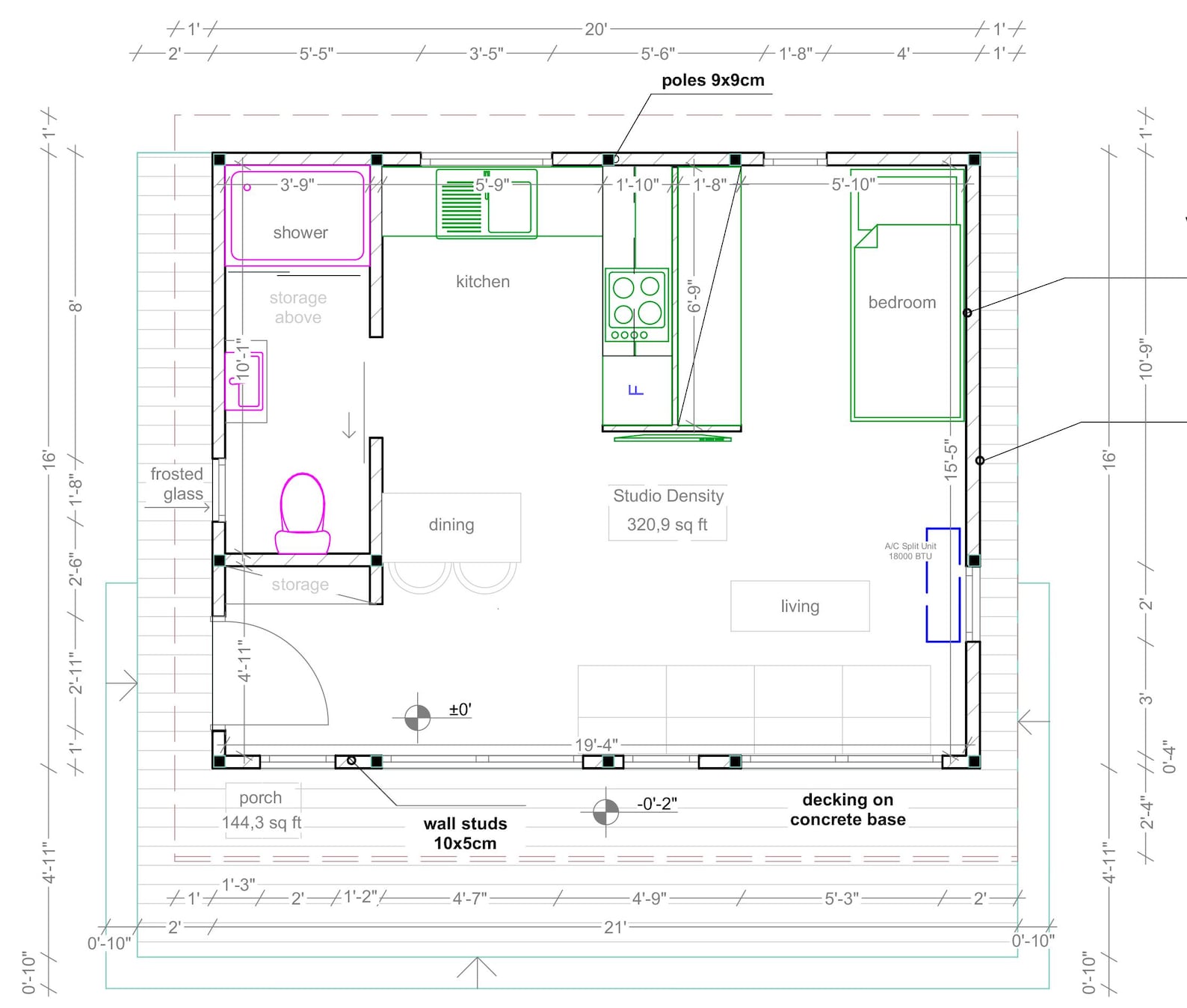 320 Sq. Ft - 16x20 Ft - Studio Cabin - Tiny House Plan, Lean Shed Roof ...