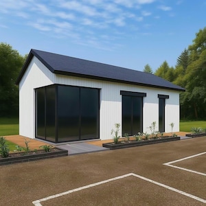 1 Bedroom 18x32ft Cabin Floor Plan – 550 Sq Ft, White Siding, Modern Gable Roof Home with Porch, PDF + DWG Files, Tiny House ADU Small House
