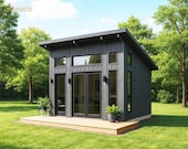 14x14 ft Backyard Office / Storage Shed ADU – 196 sq ft, Architectural Plans PDF + DWG 2d + Structure & Framing Plans + Basic Materials List