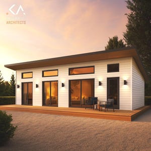 850 quadratfuß 2 Schlafzimmer Cabin Plan - Anlehnbar Schuppendach, 18 x 48 ft Layout, Porch House Design, moderne PDF Grundrisse + DWG-Datei sofort download