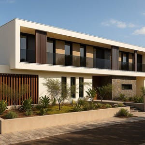 Moderne villa met 3 slaapkamers, zwembad en veranda's: 193 m2, 3 slaapkamers en 2 badkamers • pdf + DWG-download