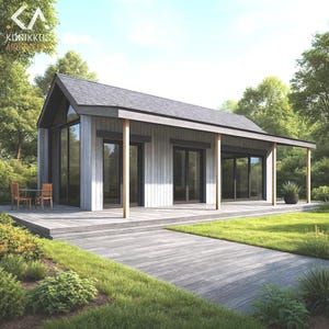 2 Bedroom Cabin Plans, 18x48 Ft - 864 Sq Ft + Covered Porch, Gable Roof ...