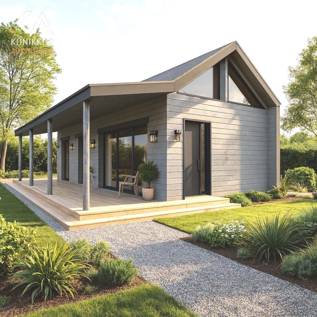 2 Bedroom Cabin Plans, 18x48 Ft - 864 Sq Ft + Covered Porch, Gable Roof ...