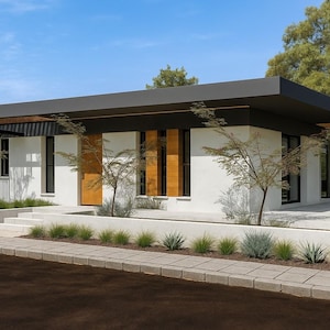 Modern 4 Bedroom Concept House Plan – 2,357 ft2 One-Story Flat Roof Villa, 3 Bath + Veranda + Parking / Conceptual Only / 1 3D & 1 jpg plan.
