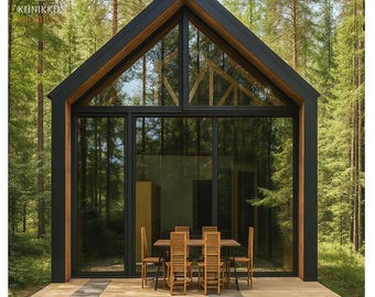 Small 1 Bedroom Cabin Plan – 18x32ft Shed - 550 Sq Ft + 330 Porch, Wood Vertical Siding, Modern Gable Roof, PDF + DWG Tiny Houses ADU