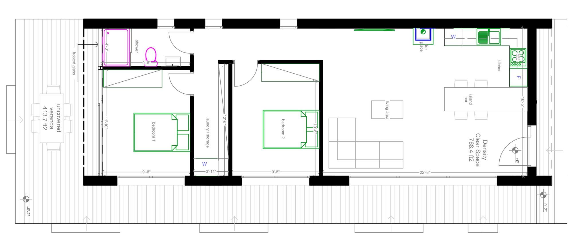 864 Sq Ft - 18x48 Ft - 2 Bedroom - Modern Barn Style Cabin Plan, Gable ...