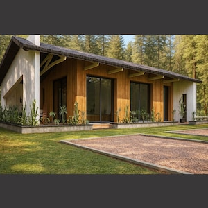 Modern Cabin 18x34ft – 550 sq ft + Veranda, 1 Bedroom, Architectural Plans PDF, CAD Files Download, Modern - Rustic Design Gable Roof