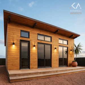 Modern 1 Bedroom Cabin Plan – 30x10 ft 300 sq ft Lean-To Shed Roof, Tiny House, ADU, Wood Frame, Architectural Plans Set + CAD Files