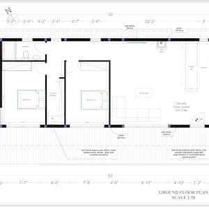 1000 Sq Ft - 20x50 Ft - 2 Bedroom Lean-to Cabin Plans – Shed Roof House ...