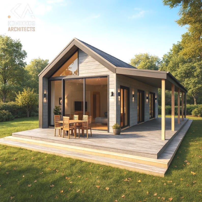 2 Bedroom Cabin Plans, 18x48 Ft - 864 Sq Ft + Covered Porch, Gable Roof ...