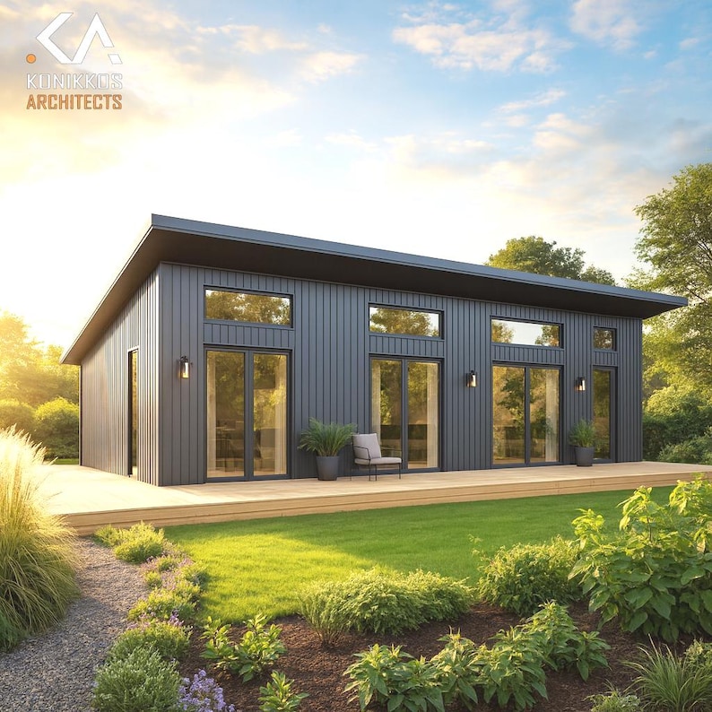 18x48 Ft, 864 Sq Ft Cabin Plan – 2 Bedroom Lean-to House With Shed Roof ...