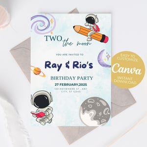 Outer Space Birthday Invitation Template – Galaxy Rocket Ship Astronaut Party – Editable Canva Invite – Blast Off Birthday Card