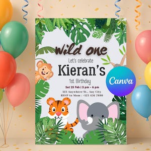 Jungle Birthday Invitation - Editable Canva Template - Animal Party Invite - Digital Download for 1st Birthday or Any Age - Safari Theme
