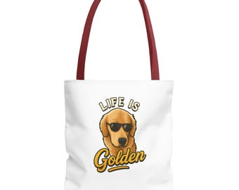 Golden Life Tote Bag | Dog Lover Canvas Carryall | Golden Retriever Gift | Everyday Shopping Bag