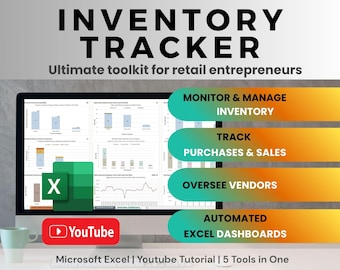 Inventory Tracker Excel Spreadsheet: Small Business Sales, Stock, Vendor Management (Digital Download .xlsx file)