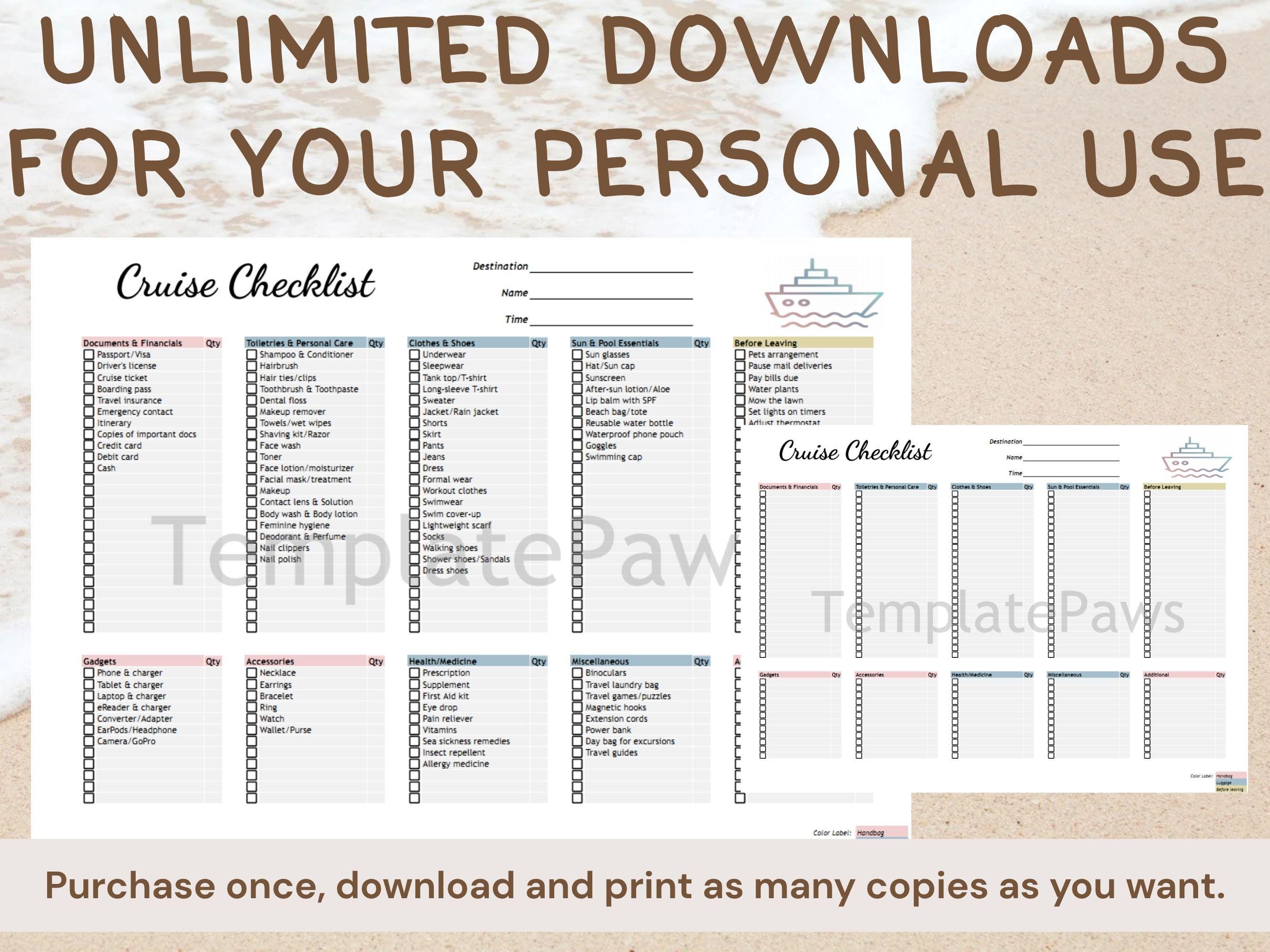 Cruise Checklist: What to Pack and Prepare for a Cruise? | Editable