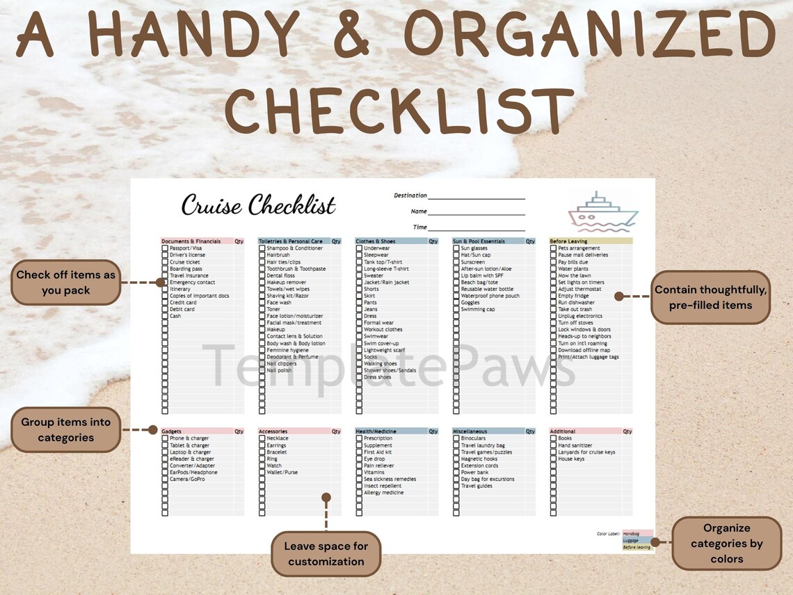 Cruise Checklist: What to Pack and Prepare for a Cruise? | Editable