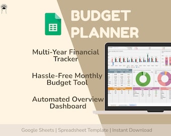 Monthly Budget Planner: Google Sheets Spreadsheet Template for Multi-Year Financial Tracking (Digital Download)