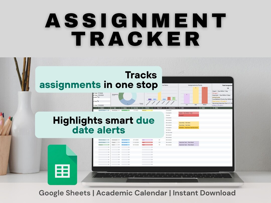 Assignment Tracker Google Sheets Template: Student Planner & Academic ...