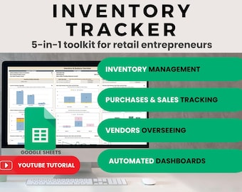 Inventory Tracker for Small Business: Inventory & Purchase Management, Sales Dashboard (Google Sheets Digital Download）