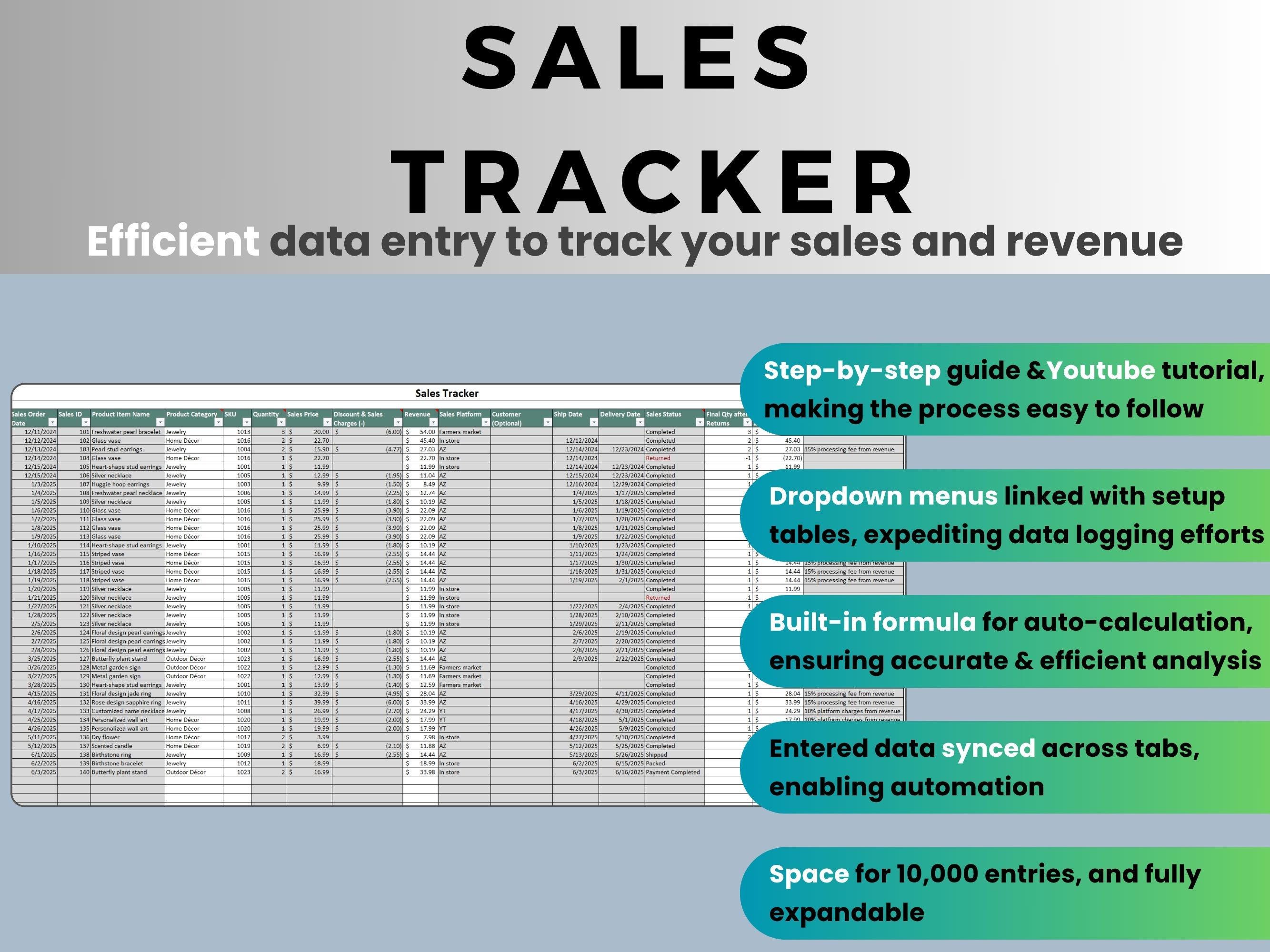 Inventory Tracker Excel Spreadsheet: Small Business Sales, Stock ...